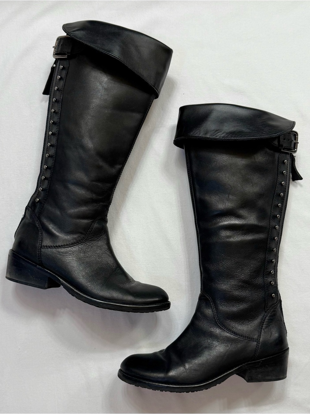Vintage Black Leather Fold Over Boots